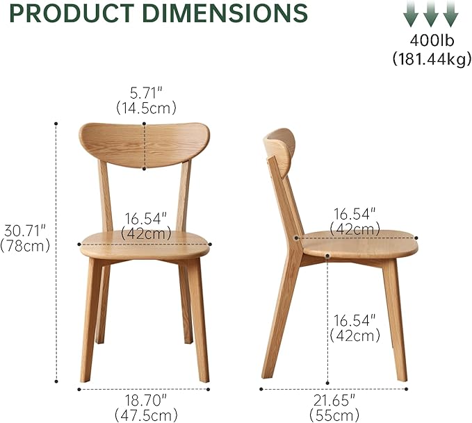 Oak Dining Chairs, Kitchen Chairs, 100% Solid Wood Modern Dinner Chair with Curved Backrest, Dining Room Chair for Kitchen, Living Room, Study (1PK, Natural)