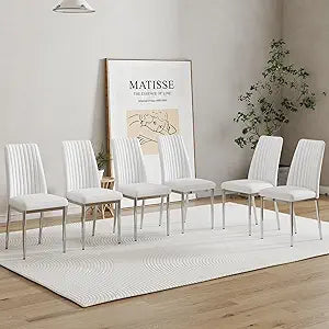 Modern Dining Chairs Set of 6,Dining Room Chairs Set of 6 with PU Leather and Chrome Leg High Back, Metal Chairs Sillas para Comedor Set de 6 for Kitchen, Living Room (WH-6)