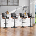 Swivel Bar Stools Set of 4, Adjustable Bentwood Barstools for Kitchen Counter, Modern PU Leather Upholstered Bar Chair with Back and Footrest, for Kitchen Island, Bar, Dining Room, Black